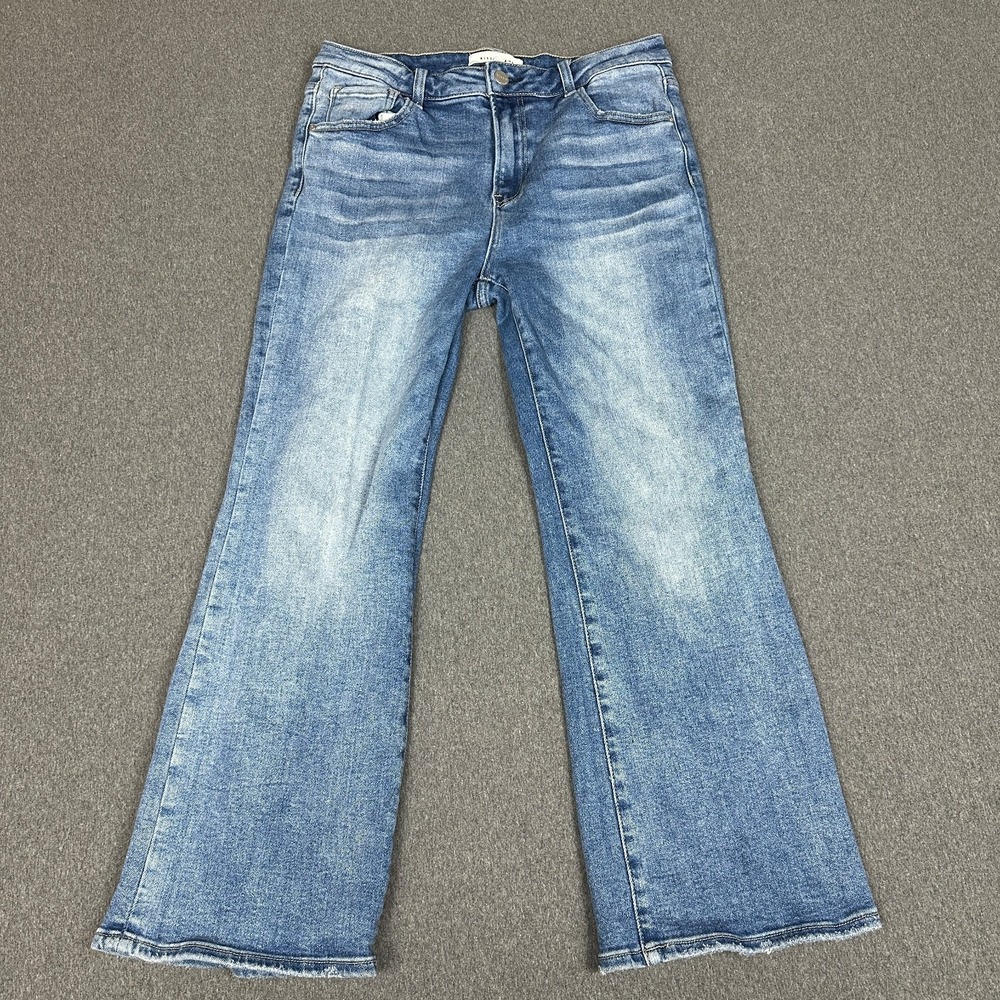 Risen Jeans Flare Crop Womens 13/31 Blue Good Raw Hem High Rise RDP5539